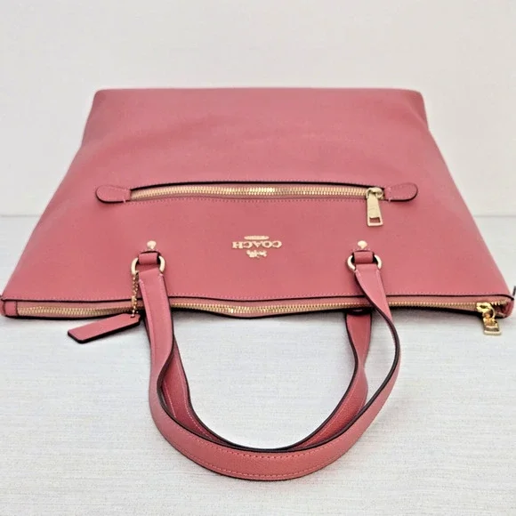 Coach Gallery Tote Pink Crossgrain Leather Shoulder Bag Double Handles Zip Top